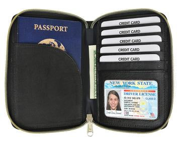 RFID Black Passport Cover Travel Protected Zip Around