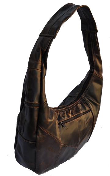 Top Zip Hobo Genuine Mexican Leather Bag -Brown