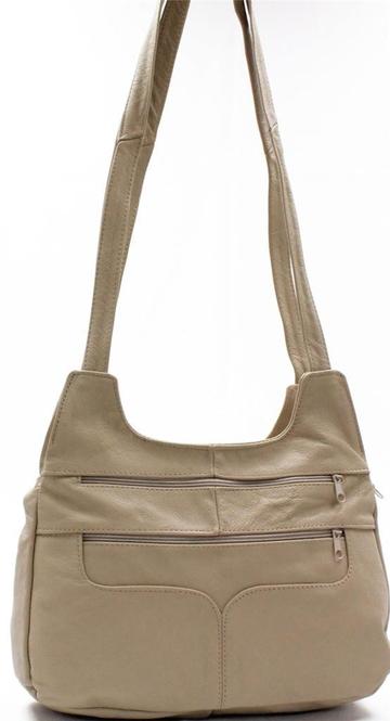 Leather Hobo Bag by AFONiE Beige