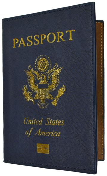 Leather USA Logo Passport Holder - Navy Blue