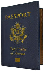 Leather USA Logo Passport Holder - Navy Blue