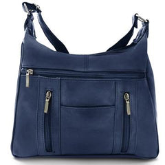 Sleek Multi Pockets Leather Shoulder Handbag Navy Blue