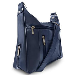 Sleek Multi Pockets Leather Shoulder Handbag Navy Blue