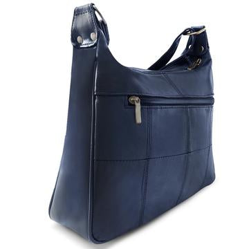 Sleek Multi Pockets Leather Shoulder Handbag Navy Blue