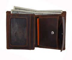 AFONiE Distressed Leather Trifold Wallet For Men
