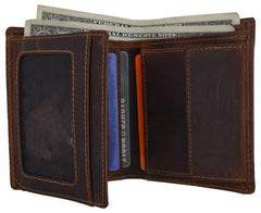 AFONiE Distressed Leather Trifold Wallet For Men