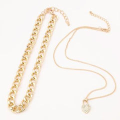 Studded Heart-Shaped Lock Layered Necklace