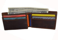 AFONiE Distressed Brown Flip Pocket Leather Wallet