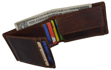 AFONiE Distressed Dark Brown Leather Trifold Wallet