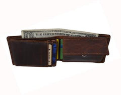 AFONiE Distressed Dark Brown Leather Trifold Wallet