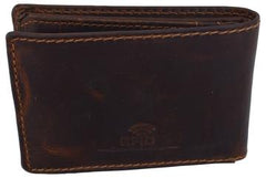 AFONiE Distressed Dark Brown Leather Trifold Wallet