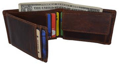 AFONiE Distressed Dark Brown Leather Trifold Wallet