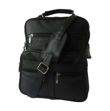 iPad Carrier Multi Pockets Traveling Black Leather Handbag