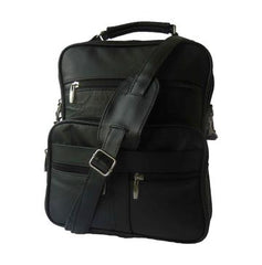 iPad Carrier Multi Pockets Traveling Black Leather Handbag