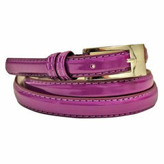 Women's Skinny Patent Leather Belt with Square Buckle