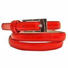 Women's Skinny Patent Leather Belt with Square Buckle